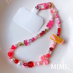 スマホハンドストラップ🎀ビーズストラップ🧸スマホストラップ💗ビーズキーホルダー⚪️ベリーピンク☺︎スマホ用タグ付☺︎/ MIMI.