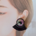 【SALE】cottonフリンジイヤリング(ブラック）