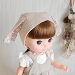 【単品】うさ耳ボンネット　ピンク　リバティ・フェリシテ　ソランちゃん　レミンちゃん　メルちゃん　ネネちゃんサイズのお人形用帽子