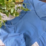 natural*(L)ブルーチェック＆黒・白レースチュニック