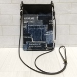 デニム風パッチワーク柄×ブラック帆布 スマホ ポシェット サコッシュ  