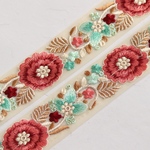 インド刺繍リボンᢂフラワーレース【レッド】インド刺繍/刺繍リボン/リボン/シルクリボン/トリム/ブレード/ジャガードリボン/チロリアンテープ/レース/チュール