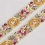 インド刺繍リボンᢂフラワーレース【イエロー】インド刺繍/刺繍リボン/リボン/シルクリボン/トリム/ブレード/ジャガードリボン/チロリアンテープ/レース/チュール