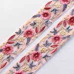 インド刺繍リボンᢂフラワーレース【ピンク】インド刺繍/刺繍リボン/リボン/シルクリボン/トリム/ブレード/ジャガードリボン/チロリアンテープ/レース/チュール