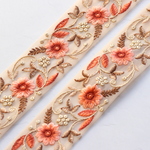 インド刺繍リボンᢂフラワーレース【オレンジ】インド刺繍/刺繍リボン/リボン/シルクリボン/トリム/ブレード/ジャガードリボン/チロリアンテープ/レース/チュール