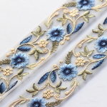 インド刺繍リボンᢂフラワーレース【ブルー】インド刺繍/刺繍リボン/リボン/シルクリボン/トリム/ブレード/ジャガードリボン/チロリアンテープ/レース/チュール