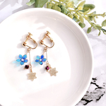 【SALE】夜空色の花と星(パープル)(ピアス,イヤリング)(ディップアート)