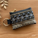 new✨インド刺繍リボンポーチ  ブラック♡フェイクレザー　アクセサリー入れ 小銭入れ 小物入れ