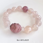 🆕1点物！九尾狐彫り入り♡大粒‼︎高品質多面カット桜瑪瑙とローズアメジストブレスレット☆*:.｡. 