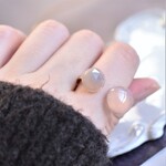 春の新作【13号】自分のための癒しリング　柔らかピンク　と　グレーオニキス　フォークリング 