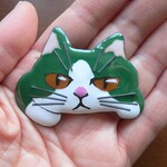 七宝焼・ぶちゃっとした緑のねこ