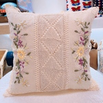 リボン刺繍　クッションカバー　パープル①