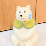【再販】しろくま貯金箱　ミナペルホネン布のつけ襟