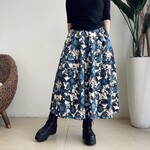 フレアースカート♪Linen 花柄ブルー