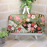 Ｅ様ご依頼品　金彩プリント　扇文ｘ桜柄　の長財布　（グリーン）