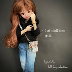 1/6 doll size本革バッグ　縦型センターピンク　スカーフチャーム付