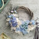 Lune Bonheur＜sorbet bleu＞＊ハーフムーンリース＊三日月リース＊春＊プリザーブドフラワー＊お花＊ギフト＊結婚祝い＊新築祝い＊パステルカラー＊母の日