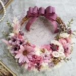 Jolie botanique＜mauve pink＞＊ハーフムーンリース＊冬＊春＊プリザーブドフラワー＊お花＊ギフト＊結婚祝い＊新築祝い＊両親贈呈品＊ウェルカムリース