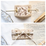 《再販×10》2wayタイプ　ホワイト　ベージュ　ゴールド　花柄　刺繍リボン　マジェステ　ヘアカフス　かんざし　髪飾り　リボンラップ　ラップポニー　インド刺繍