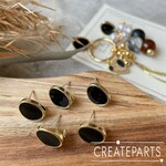 【6個】楕円ポストピアス　ブラック×ゴールド