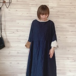 a.myu woolカーデ有無選べます。ネイビーねじれ袖フレンチリネン腰切り替えワンピース