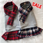 【SALE】犬服　タータンチェックのワンピースとマフラーセット
