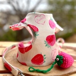 ハーネス リードセット ☆ Sweet  Strawberry ハーネス・リード（袖フリル付 ダブルレース）いちごボンボン別売り  数量限定　3kg以下　残りわずか