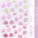 オリジナル変色素材★桜の花びらパーツ　アセテート　パープル×グリーン→ローズピンク