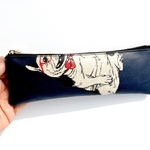 ラスト一点のみ❤️フレンチブルドッグ柄ネイビー　ラミネートスリムペンケース　20cmファスナー　裏面クリア生地
