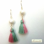 コットンパールとタッセルのピアス☆苺