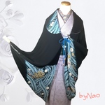 正絹　後ろ姿美人❣️両面辻ヶ花と背中刺繍入りロングリバーシブルモモンガコート　和洋折衷コート　一点物　送料無料❣️