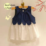 【再販】レースのスカラップ切替ワンピース(lace&denim)S/M