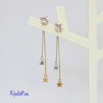 クリスタルのスワロフスキーとキャッチに2色のチェーンと星のピアス