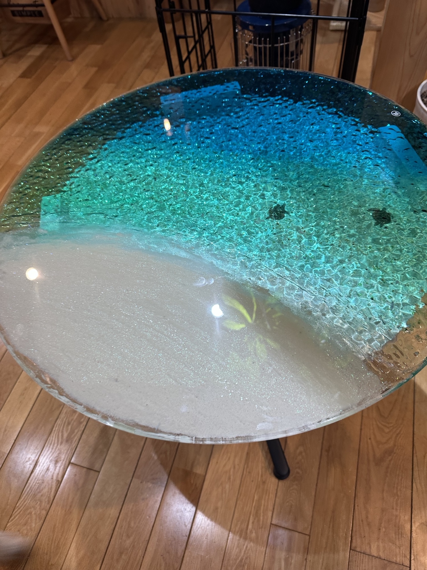 新作 ガラスカフェテーブル ターコイズブルーの海 ホワイトビーチ