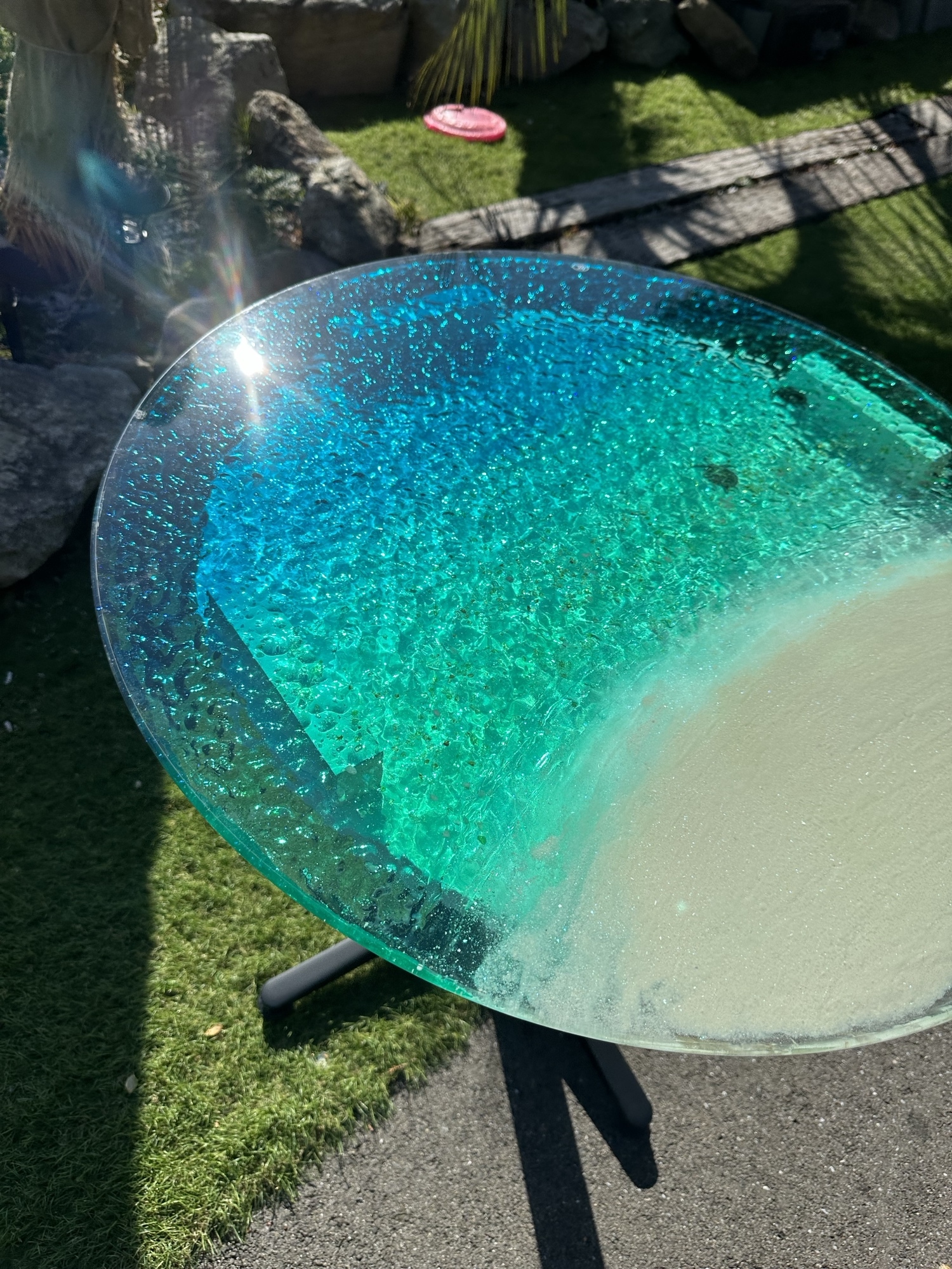 新作 ガラスカフェテーブル ターコイズブルーの海 ホワイトビーチ