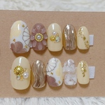 1セット限定価格 和柄 和装 アイボリーネイル イエローネイル ネイルチップ うねうねネイル ミラーネイル お花ネイル 成人式 振袖 和装 結婚式 イベント 行事 卒業式 入学式
