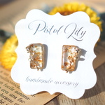 No.50174 ゴールド 薔薇一輪 クリア シンプル 樹脂ピアス アレルギー対応 made by PISTOL LILY