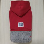 ヒッコリーデニムスカート付きパーカー(レッド)