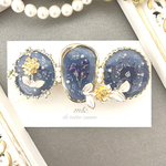 cobalt navy blueと青い花のアンティーク調バレッタ