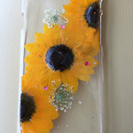 押し花スマホケース 【ひまわり オレンジ】