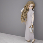 マキシ丈ハイネックワンピース　グレージュスモーキーカラー　ノースリーブニット　1/6ドール用リカちゃん服