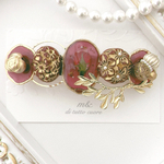 Bordeaux red & ドイツ製アクリルカボションと押し花のバレッタ
