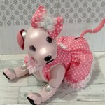 aibo 春ワンピースドレスと髪飾りリボン2点セット ピンク