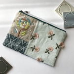 ミナペルホネン　パッチワークとanemone mint  ハンドメイドフラットポーチ