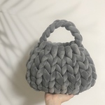 ダークグレー　ベロア　マンドゥバッグ　Lサイズ　ハンドバッグ　チャンキーニット