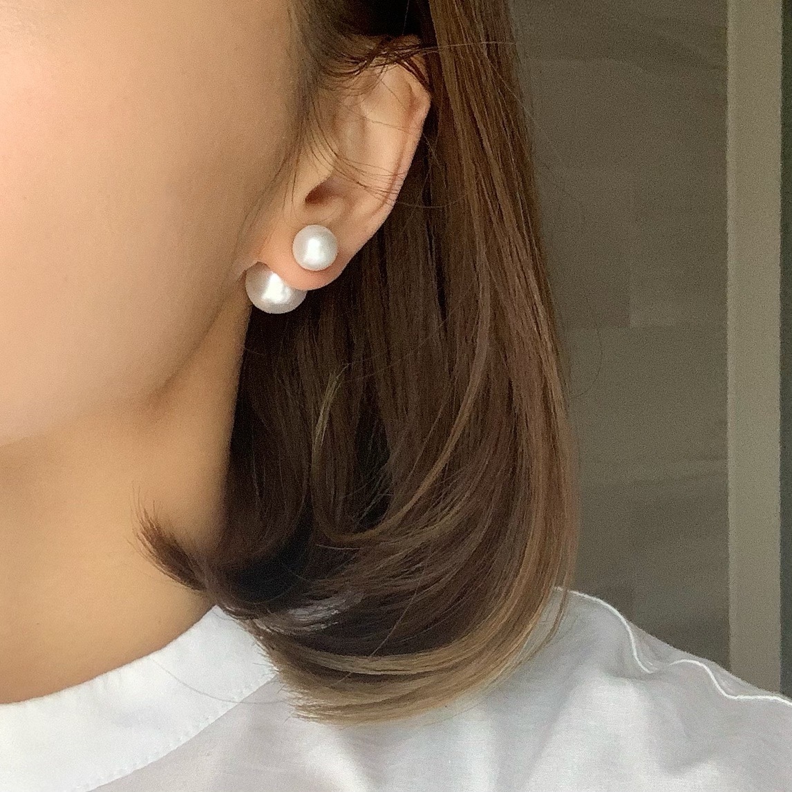 大きめが可愛い*｡】2way*.艶玉パールキャッチ｡.*・チタンピアス