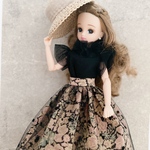 リカちゃん＊リアルクローズ＊リバティチャイブスモーキーピンク×ドットチュールロングスカート 