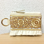 インド刺繍リボンのフリルポーチ