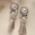 shellandsea  パールカボション×シルバービジュー×タッセル×大ぶりピアス