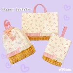 さくらんぼ柄♡ホワイト×ピンク レッスンバッグ セット。上履き入れ お着替え袋  入園グッズ・入学セット 女の子 オーダー  チェリー フリル